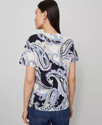 Ann Taylor Tops And Blouses|Petite Paisley Crew Neck Tee Night Sky