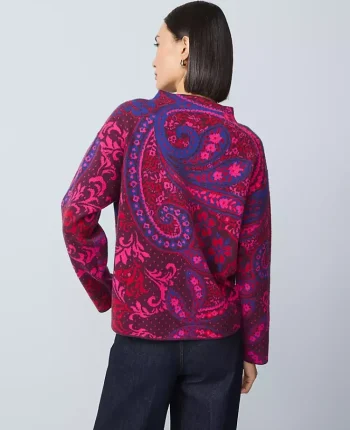 Ann Taylor Sweaters|All Sweaters|Petite Paisley Jacquard Mock Neck Sweater Jewel Red