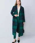 Ann Taylor Jackets And Blazers|Petite Plaid Fitted Double Breasted Coat Rainforest