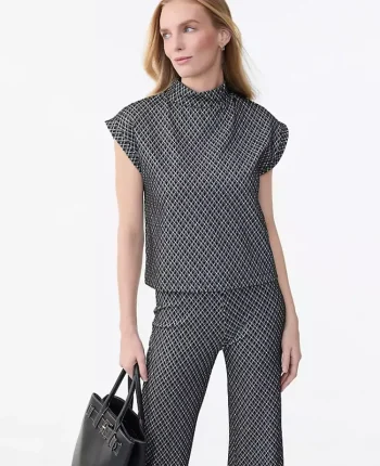 Ann Taylor New Petite Styles|Petite Plaid Mock Neck Top Black