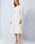 Ann Taylor Dresses|Petite Pleated Crepe Flare Dress Winter White