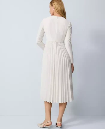 Ann Taylor Dresses|Petite Pleated Crepe Flare Dress Winter White