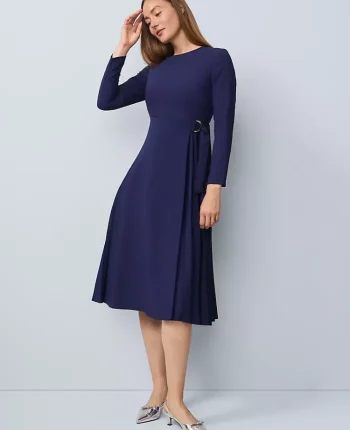 Ann Taylor Dresses|Petite Dresses|Petite Pleated Crepe Flare Dress Twilight Sea