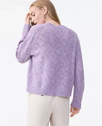 Ann Taylor Petite Sweaters|New Petite Styles|Petite Pointelle Crew Neck Sweater Purple/Pink