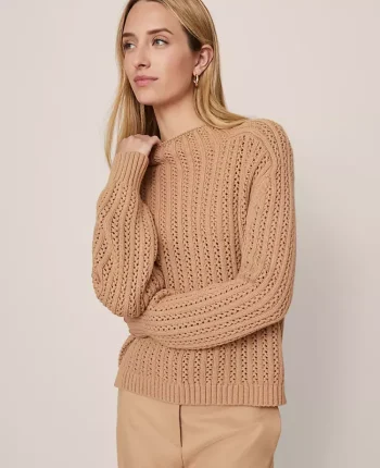 Ann Taylor Sweaters|All Sweaters|Petite Pointelle Mock Neck Sweater Cafe Au Lait