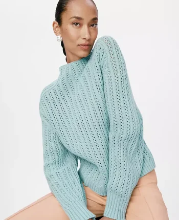 Ann Taylor Sweaters|All Sweaters|Petite Pointelle Mock Neck Sweater Lakeside View