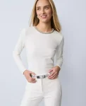 Ann Taylor Tops And Blouses|Petite Ponte Embellished Crew Neck Top Winter White