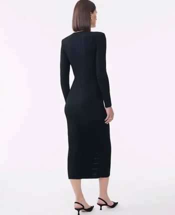 Ann Taylor Petite Sweaters|Petite Dresses|Petite Ribbed Button Sweater Dress Black