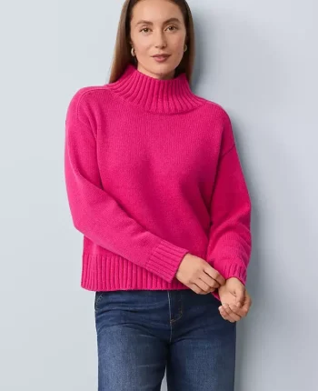 Ann Taylor Sweaters|All Sweaters|Petite Ribbed Mock Neck Sweater Electric Pink