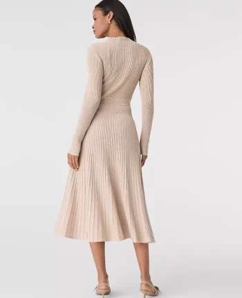 Ann Taylor Petite Sweaters|Petite Dresses|Petite Ribbed Mock Neck Sweater Dress Pale Sandalwood