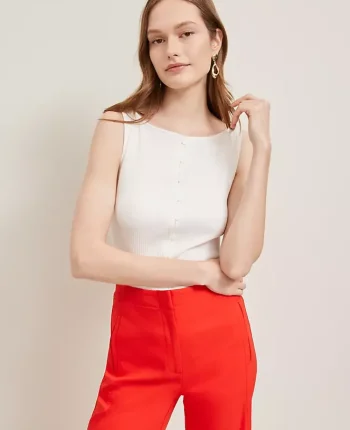 Ann Taylor Tops And Blouses|Petite Ribbed Sleeveless Button Top Winter White