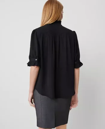 Ann Taylor New Petite Styles|Petite Ruffle Collar Blouse Black