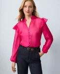 Ann Taylor Tops And Blouses|Petite Ruffle Trim Blouse Electric Pink