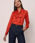 Ann Taylor Tops And Blouses|Petite Satin Bow Blouse Amaretto