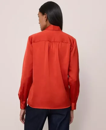 Ann Taylor Tops And Blouses|Petite Satin Bow Blouse Amaretto