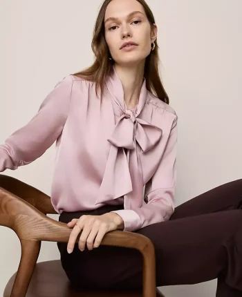 Ann Taylor Tops And Blouses|Petite Satin Bow Blouse Pale Mauve