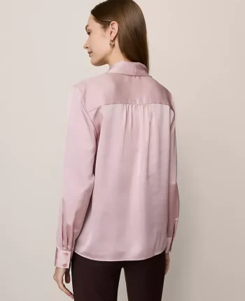 Ann Taylor Tops And Blouses|Petite Satin Bow Blouse Pale Mauve