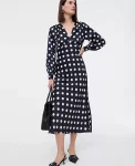 Ann Taylor Petite Dresses|New Petite Styles|Petite Satin Dotted Midi Dress Night Sky