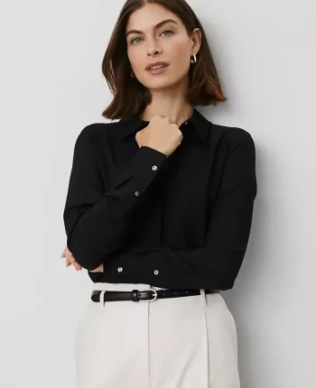 Ann Taylor Tops And Blouses|Petite Satin Essential Shirt Black