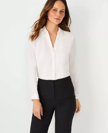 Ann Taylor Tops And Blouses|Petite Satin Essential Shirt Winter White