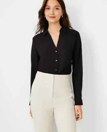 Ann Taylor Tops And Blouses|Petite Satin Essential Shirt Black