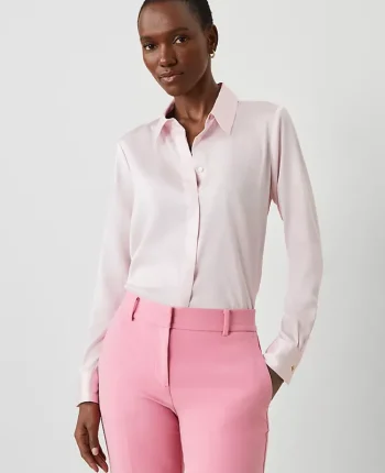 Ann Taylor Tops And Blouses|Petite Satin Essential Shirt Pink Ribbon