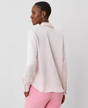 Ann Taylor Tops And Blouses|Petite Satin Essential Shirt Pink Ribbon