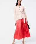 Ann Taylor Petite Skirts|New Petite Styles|Petite Satin Pleated Midi Skirt Fiery Sunset