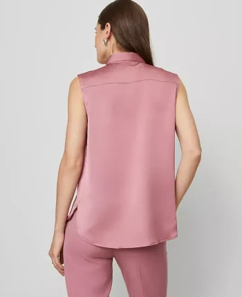 Ann Taylor Tops And Blouses|Petite Shirred Sleeveless Shirt Smokey Rose