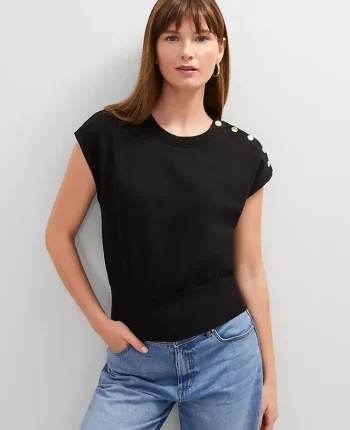 Ann Taylor Tops And Blouses|Petite Shoulder Button Top Black