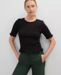 Ann Taylor Tops And Blouses|Petite Smocked Ruffle Trimmed Top Black