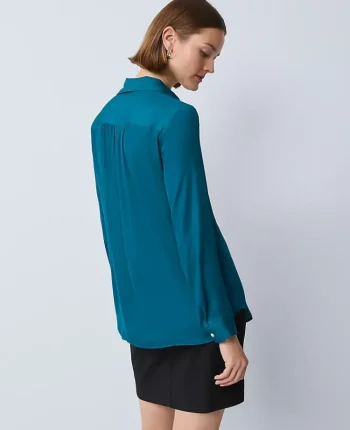 Ann Taylor Tops And Blouses|Petite Soft Drapey Camp Shirt Pacific Shore