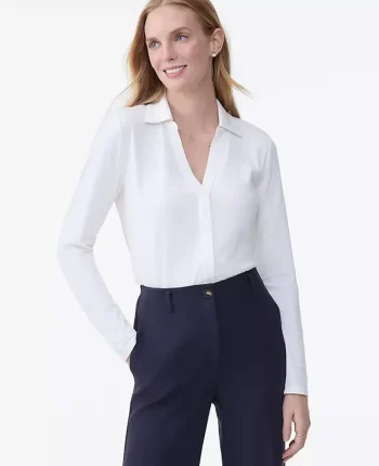 Ann Taylor New Petite Styles|Petite Split Neck Button Down Shirt Winter White