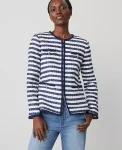 Ann Taylor Jackets And Blazers|Petite Striped Boucle Tweed Fitted Jacket Blue/White Combo