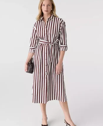 Ann Taylor Petite Dresses|Petite Striped Collared Midi Shirtdress Deep Bronze