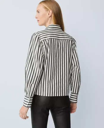 Ann Taylor Tops And Blouses|Petite Striped Embellished Shirt Black