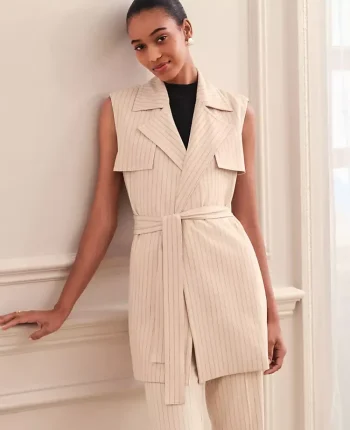 Ann Taylor Jackets And Blazers|Suits|Petite Striped Trench Vest Black Cream Combo