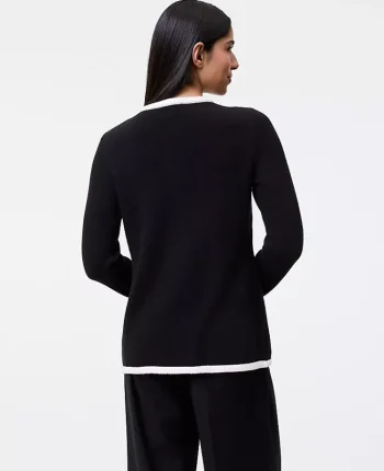 Ann Taylor Petite Sweaters|Petite Sweaters|Petite Textured Trim Sweater Jacket Black