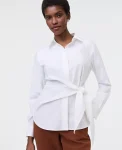 Ann Taylor New Petite Styles|Petite Tie Waist Button Down Shirt White
