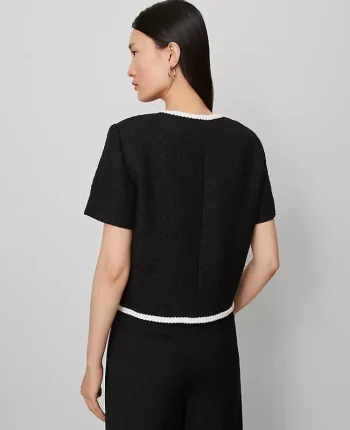 Ann Taylor Jackets And Blazers|Petite Jackets And Blazers|Petite Tweed Trim Jacket Black