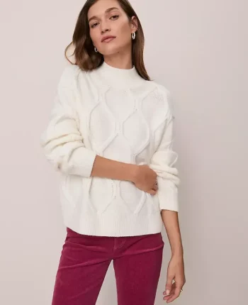 Ann Taylor Sweaters|All Sweaters|Petite Weekend Collection Cable Sweater Winter White