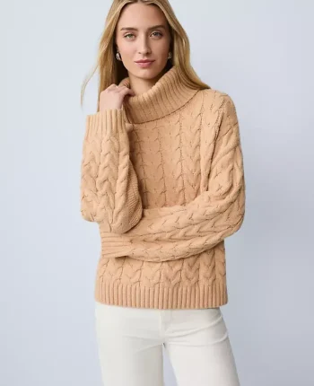 Ann Taylor Sweaters|All Sweaters|Petite Weekend Collection Cable Turtlneck Sweater Cafe Au Lait