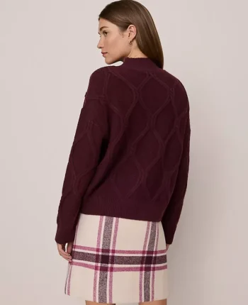 Ann Taylor Sweaters|All Sweaters|Petite Weekend Collection Cable Sweater Poised Plum