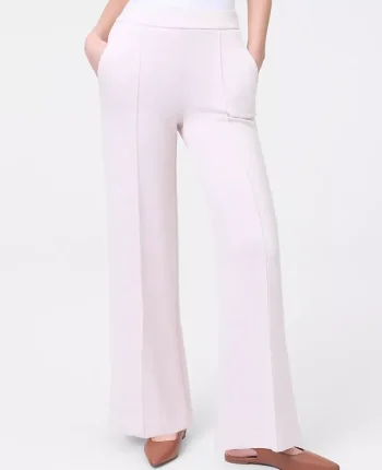Ann Taylor Petite Pants|Petite Weekend Collection Cloud Plush Wide-Leg Pant Soft Pink Heather