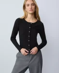 Ann Taylor Petite Weekend|Petite Weekend|Petite Weekend Collection Crew Neck Cardigan Black