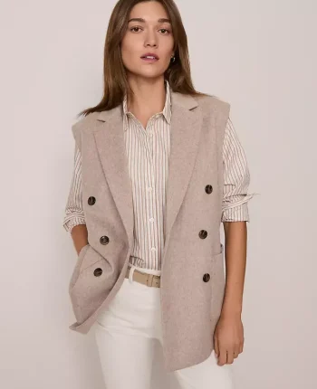 Ann Taylor Jackets And Blazers|Petite Jackets And Blazers|Petite Weekend Collection Double Breasted Vest Vintage Taupe Melange