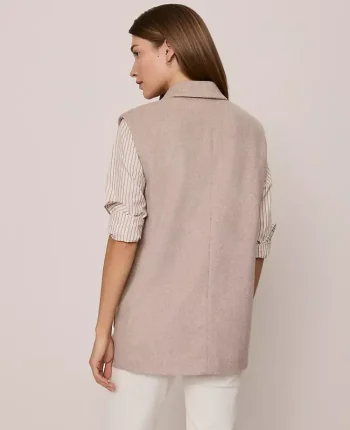 Ann Taylor Jackets And Blazers|Petite Jackets And Blazers|Petite Weekend Collection Double Breasted Vest Vintage Taupe Melange