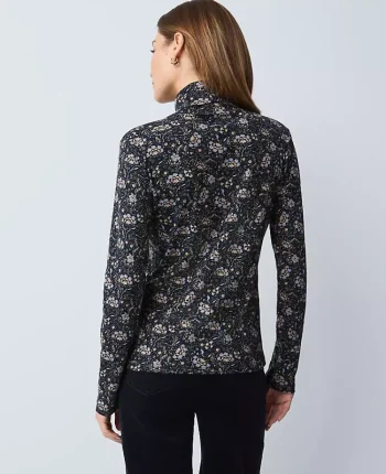 Ann Taylor Petite Weekend|Petite Weekend|Petite Weekend Collection Floral Turtleneck Top Night Sky