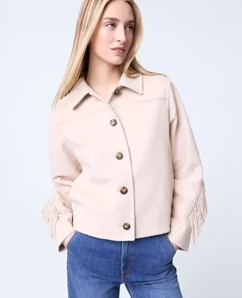 Ann Taylor Jackets And Blazers|Petite Jackets And Blazers|Petite Weekend Collection Fringe Bomber Jacket Pale Sandalwood