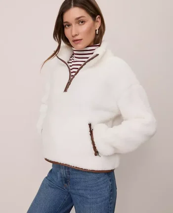 Ann Taylor Petite Weekend|Petite Weekend|Petite Weekend Collection Half-Zip Sherpa Pullover Winter White